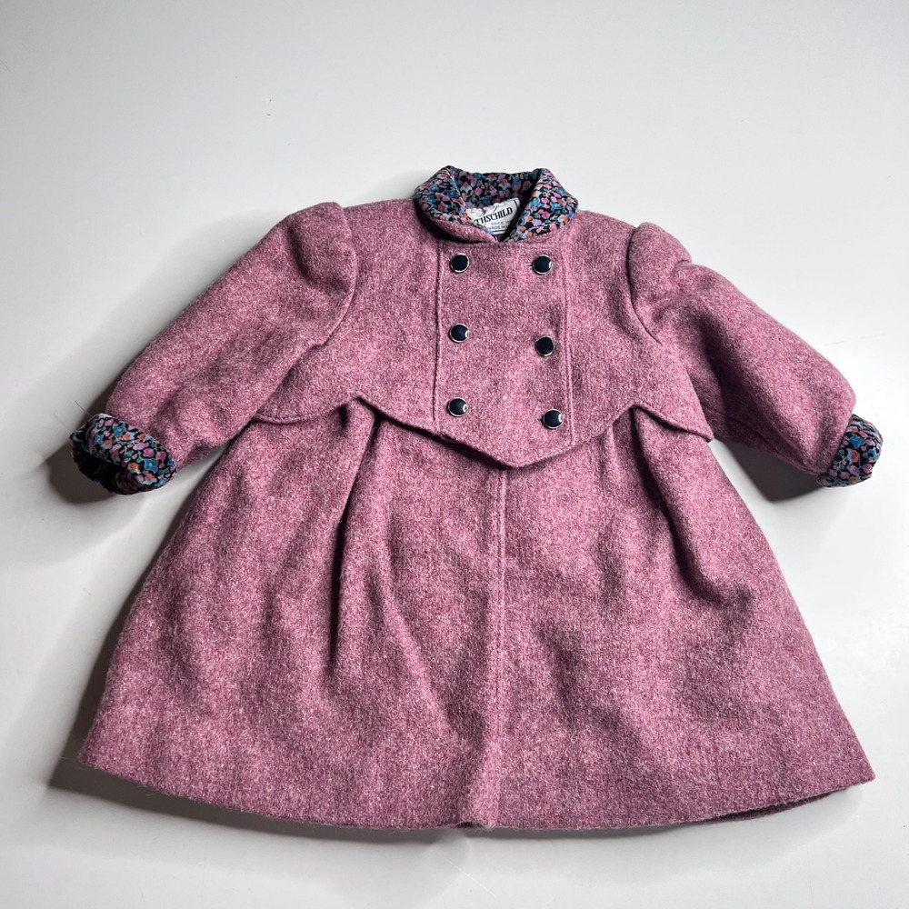 Vintage Rothschild Toddler Girls Wool Blend Double Breasted Pink Coat Size 2 USA